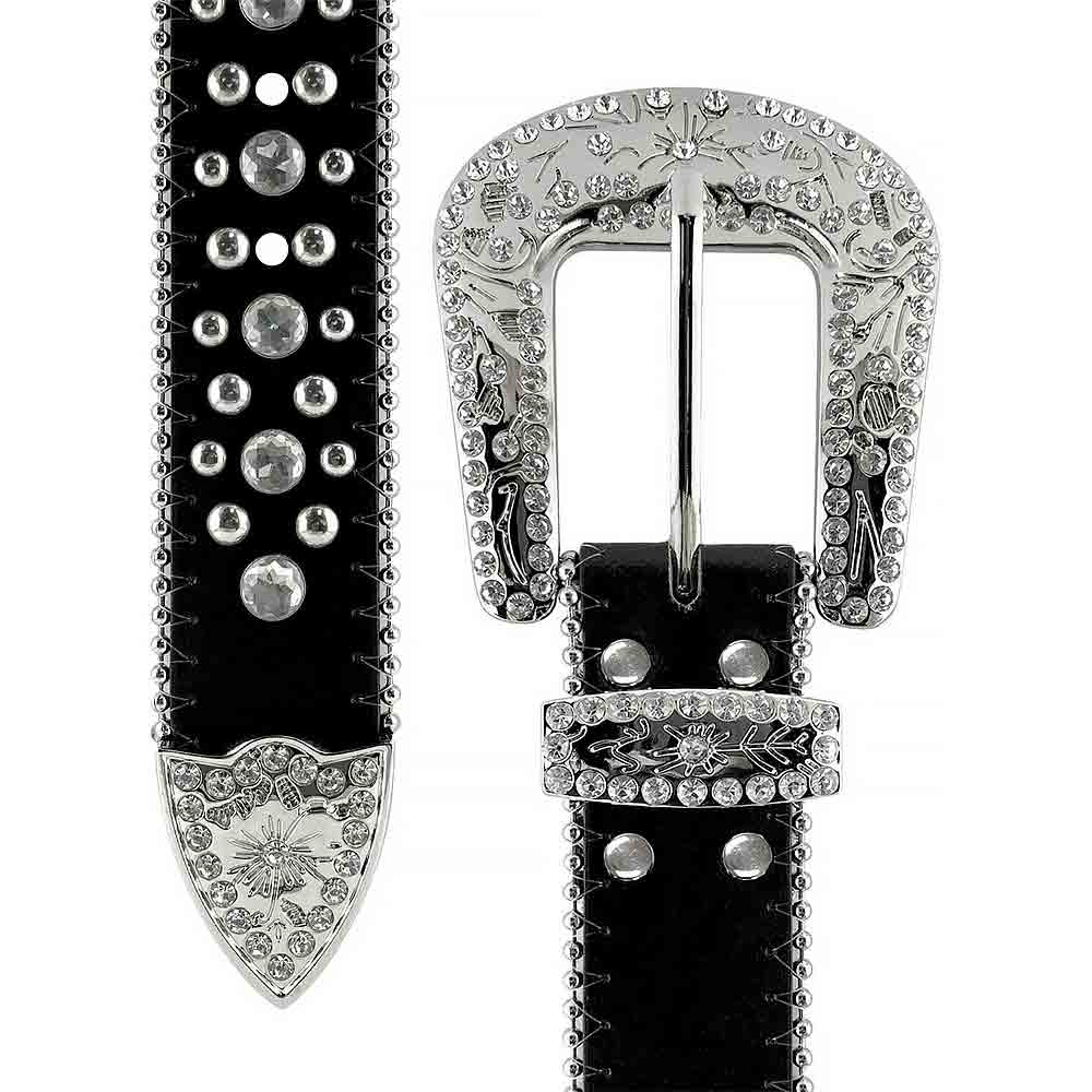 Black Flower With Studs And White Studs Embellished Rhinestones Belts