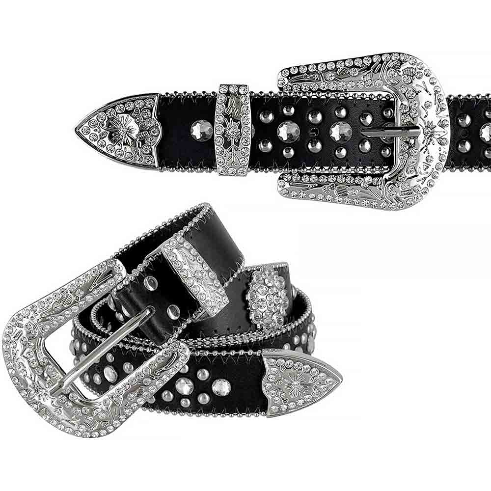 Black Flower With Studs And White Studs Embellished Rhinestones Belts