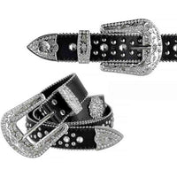 Black Flower With Studs And White Studs Embellished Rhinestones Belts