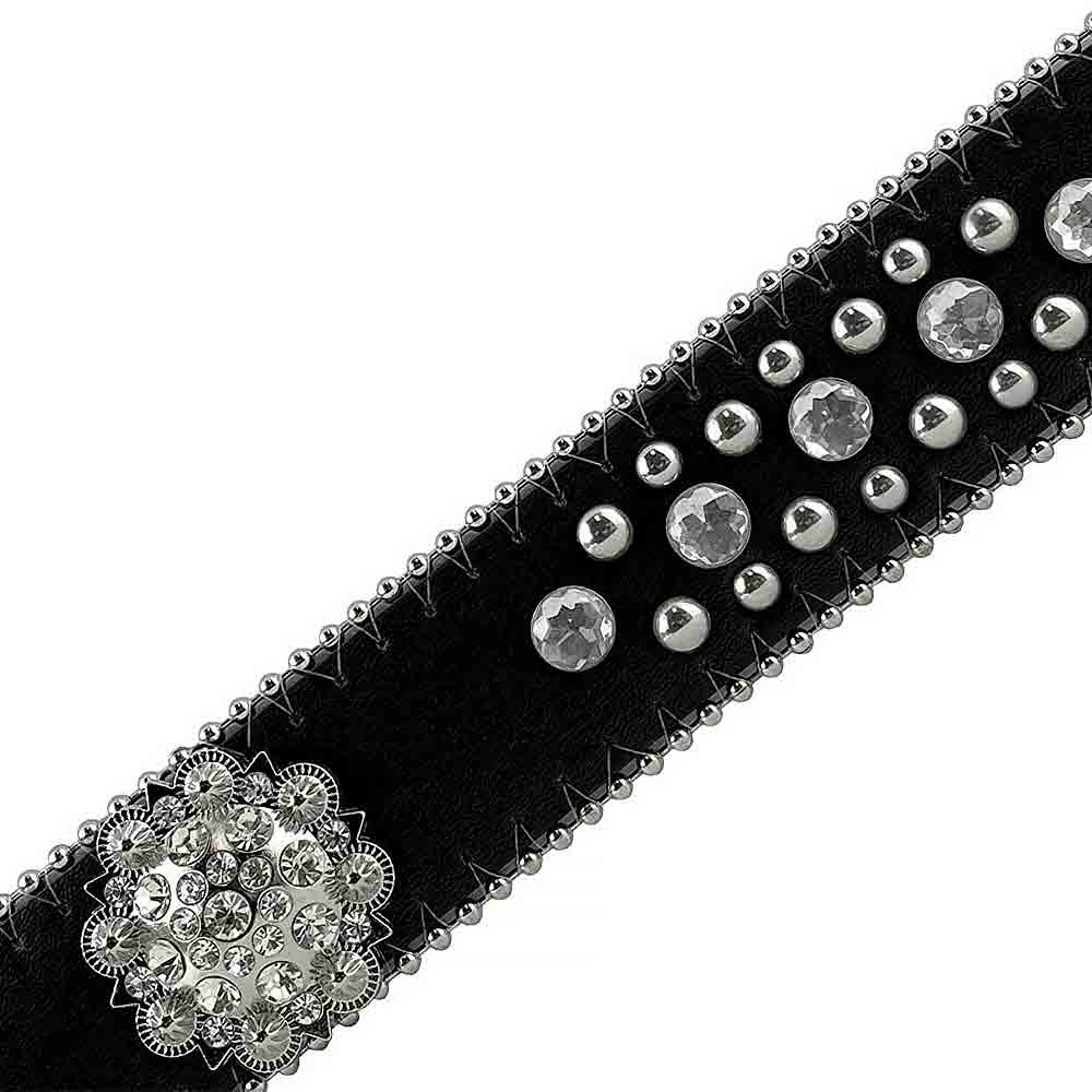 Black Flower With Studs And White Studs Embellished Rhinestones Belts