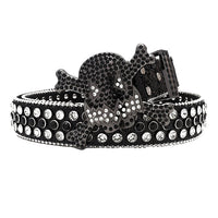 Gengar Buckle Black Strap Belt with Black & Faceted Crystal Embellished Rhinestones