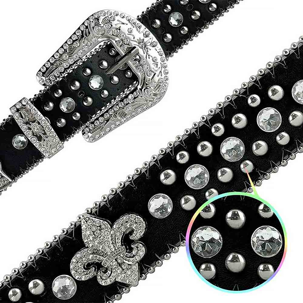 Black Scout With Studs And White Studs Encrusted Rhinestones Belts