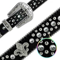 Black Scout With Studs And White Studs Encrusted Rhinestones Belts