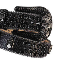 Black Strap With 7 Skulls Black Adorned Rhinestone Belt
