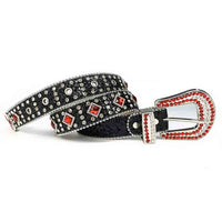 Black Strap With Big Red & Transparent Embellished Rhinestone Belt