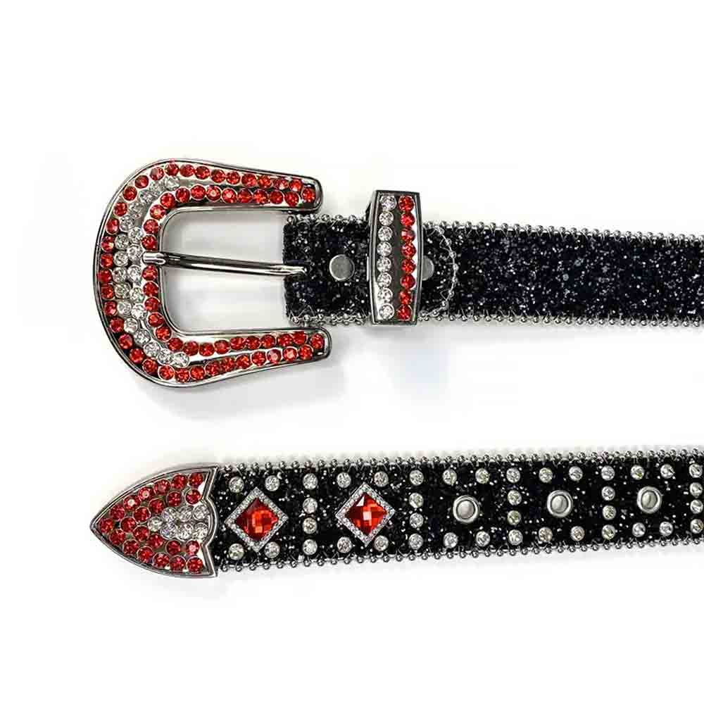 Black Strap With Big Red & Transparent Embellished Rhinestone Belt