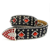 Black Strap With Big Red & Transparent Embellished Rhinestone Belt