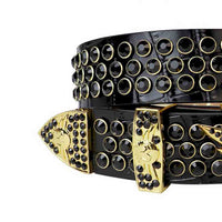 Black Strap With Black Embellished Rhinestone Belt with Gold Wings Shaped Black Buckle