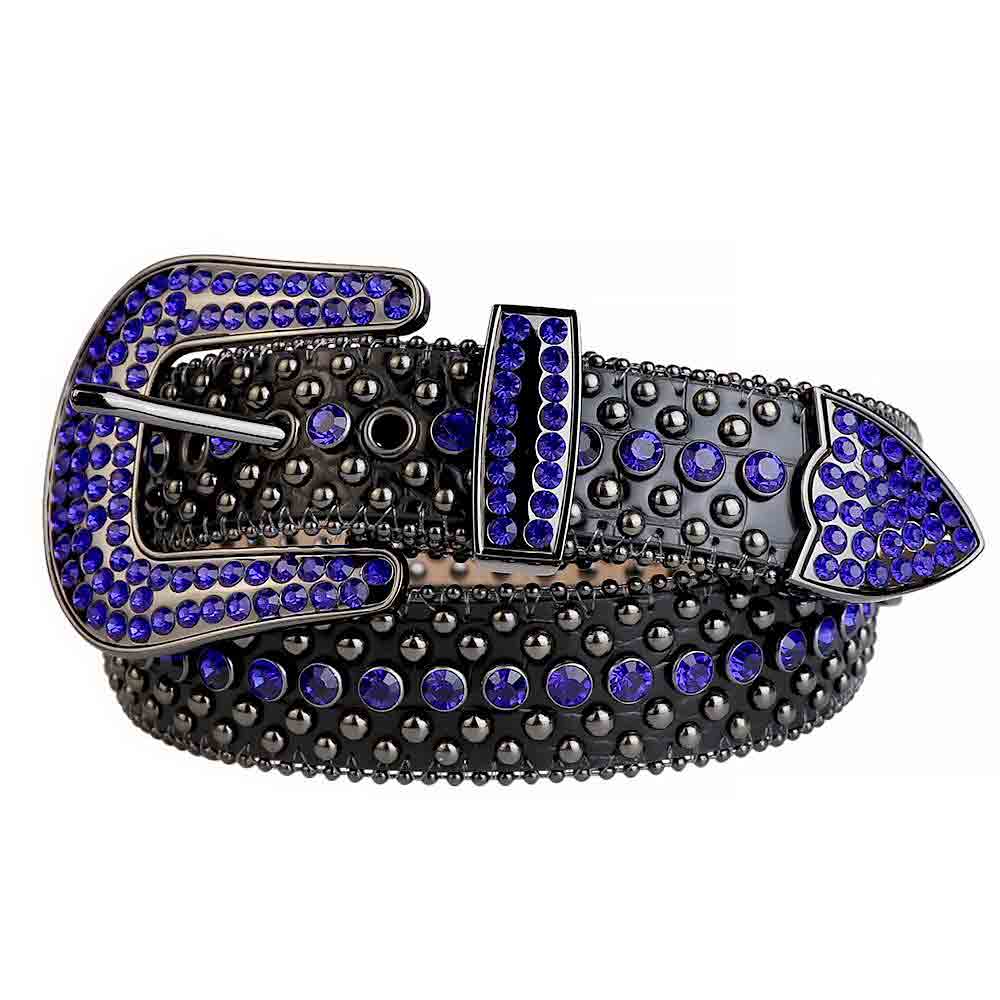 Black Strap With Black & Blue Encrusted Rhinestone Belt