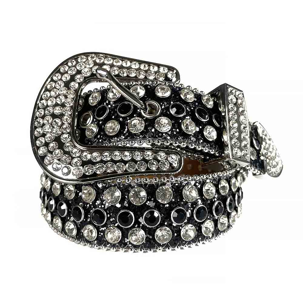 Black Strap With Black & Diamond White Embellished Rhinestone BB Belt