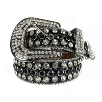 Black Strap With Black & Diamond White Encrusted Rhinestone BB Belt