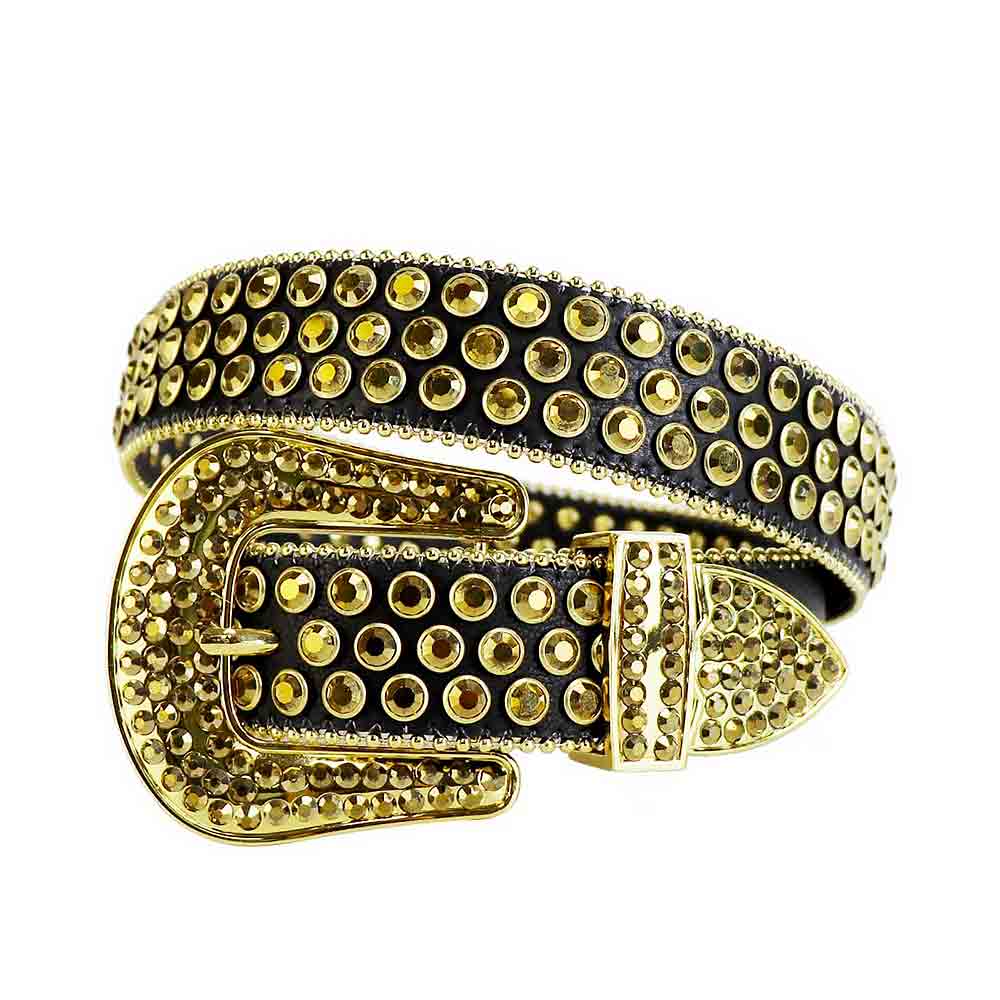Black Strap With Black & Gold Adorned Rhinestone Belt