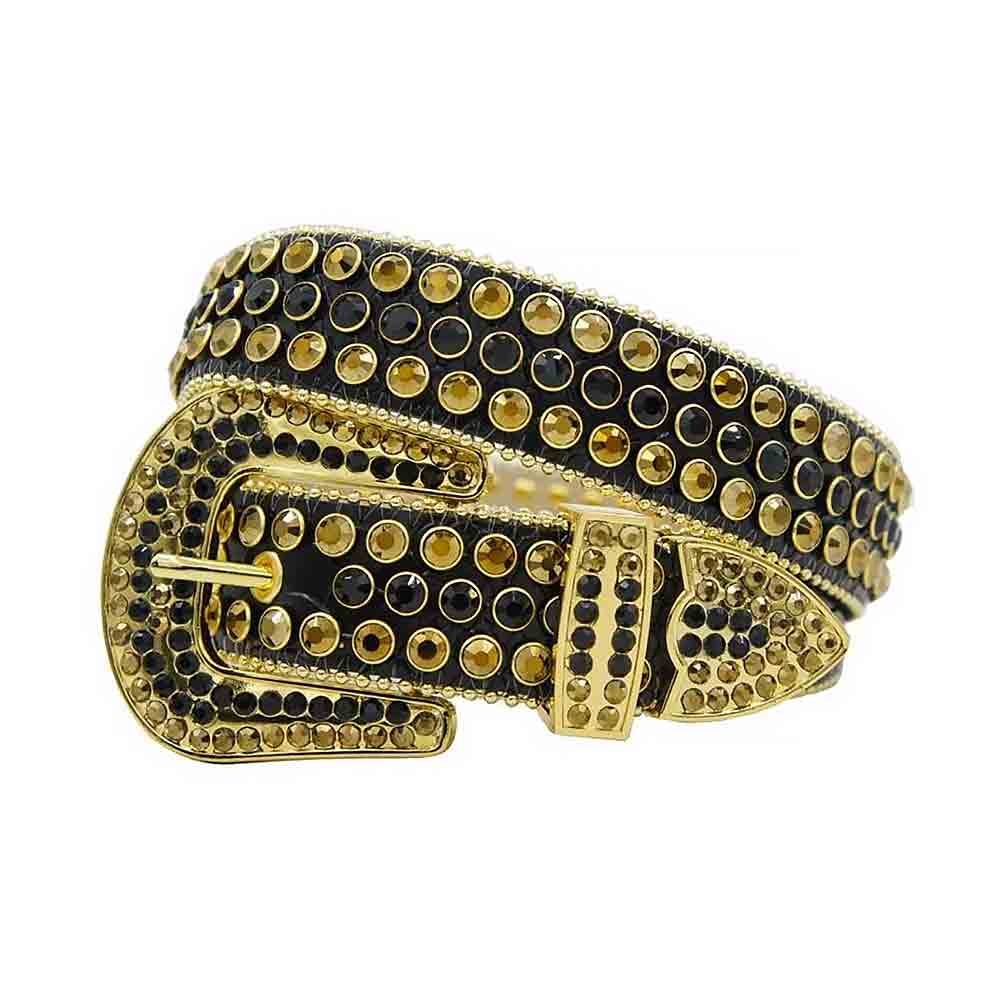 Black Strap With Black & Gold Embellished Rhinestone Belt