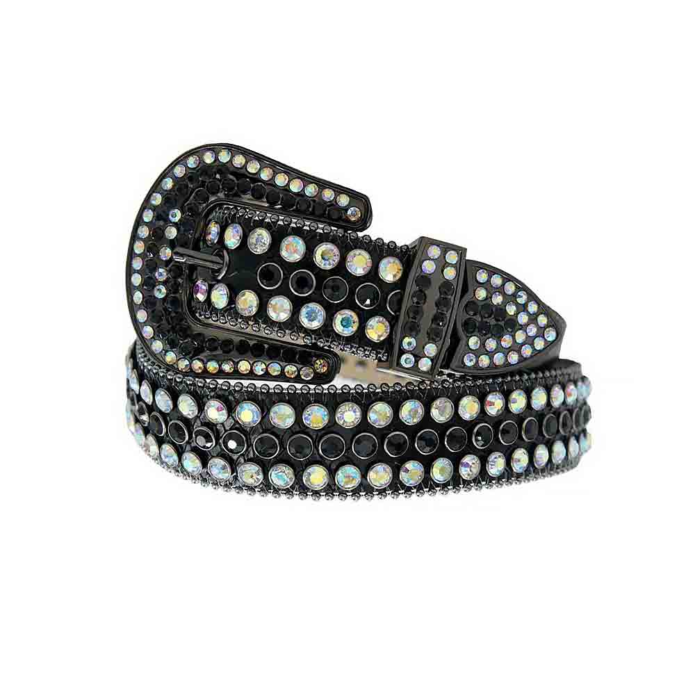 Black Strap With Black & Multi Color Embellished Rhinestone Belt