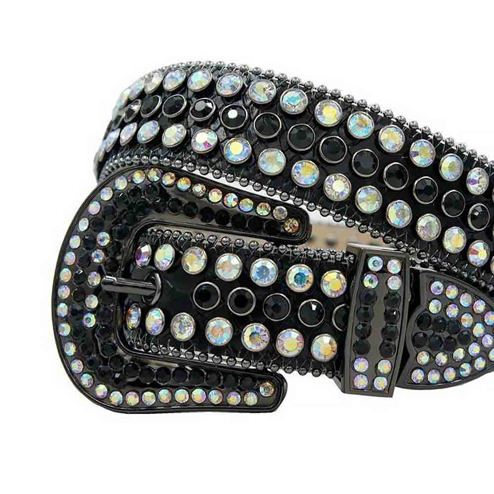 Black Strap With Black & Multi Color Embellished Rhinestone Belt