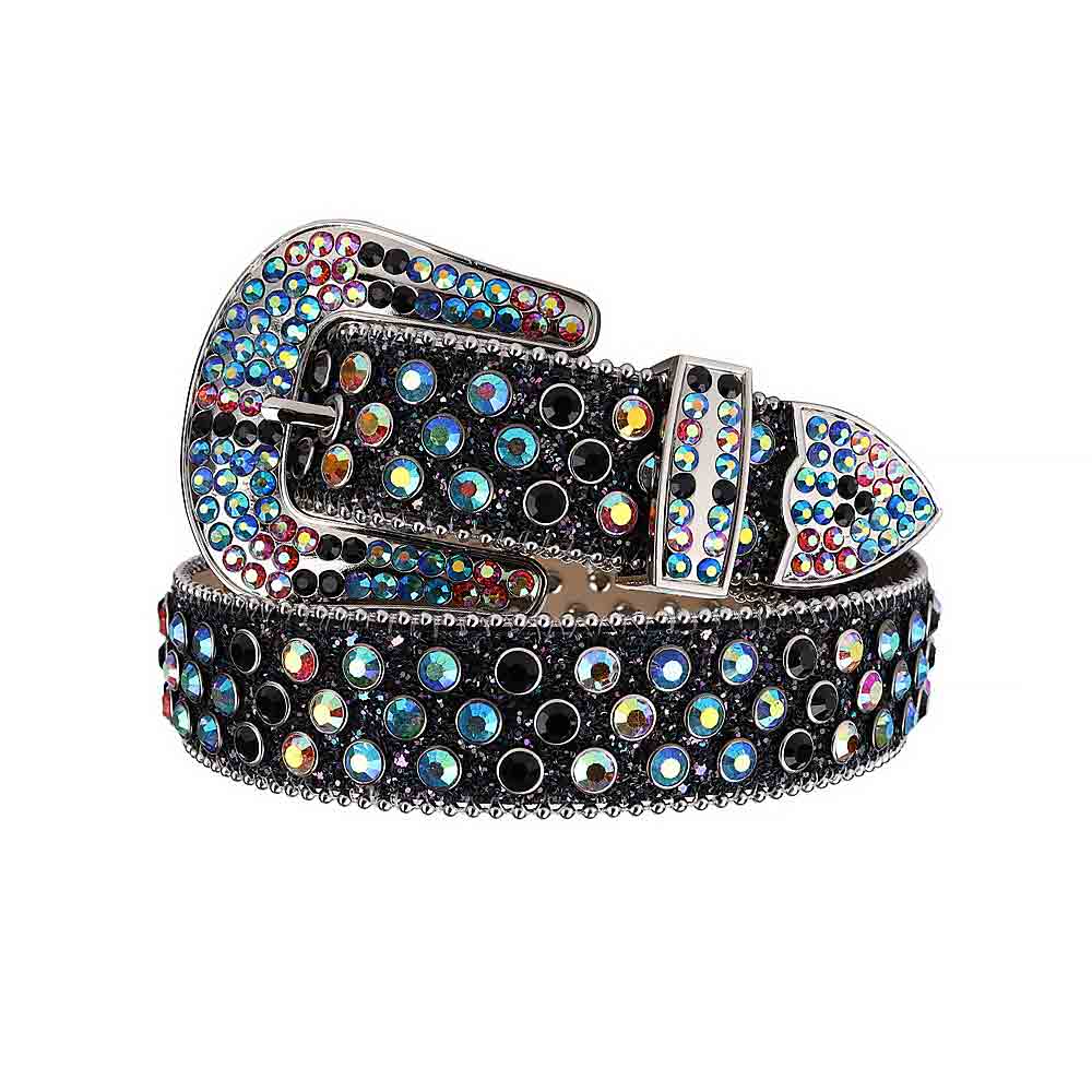 Black Strap With Black & Multi Encrusted Rhinestone Belt