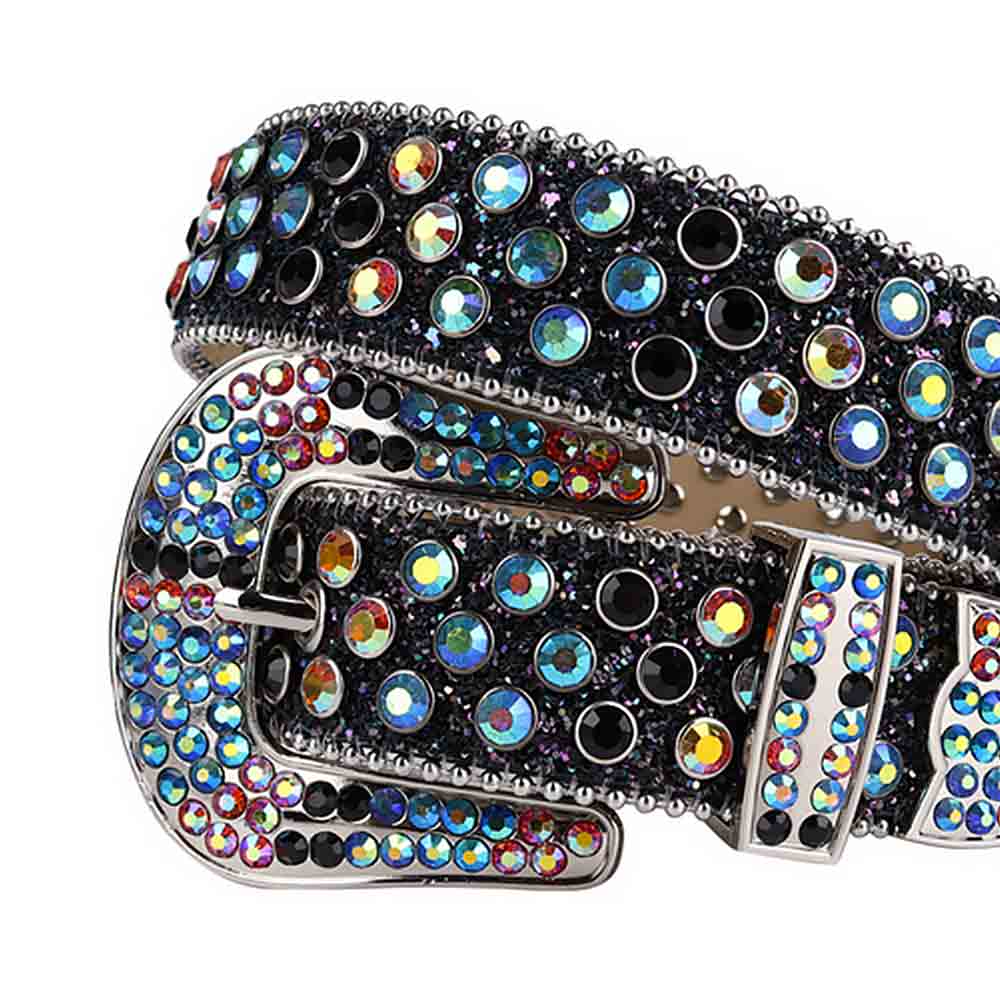 Black Strap With Black & Multi Encrusted Rhinestone Belt