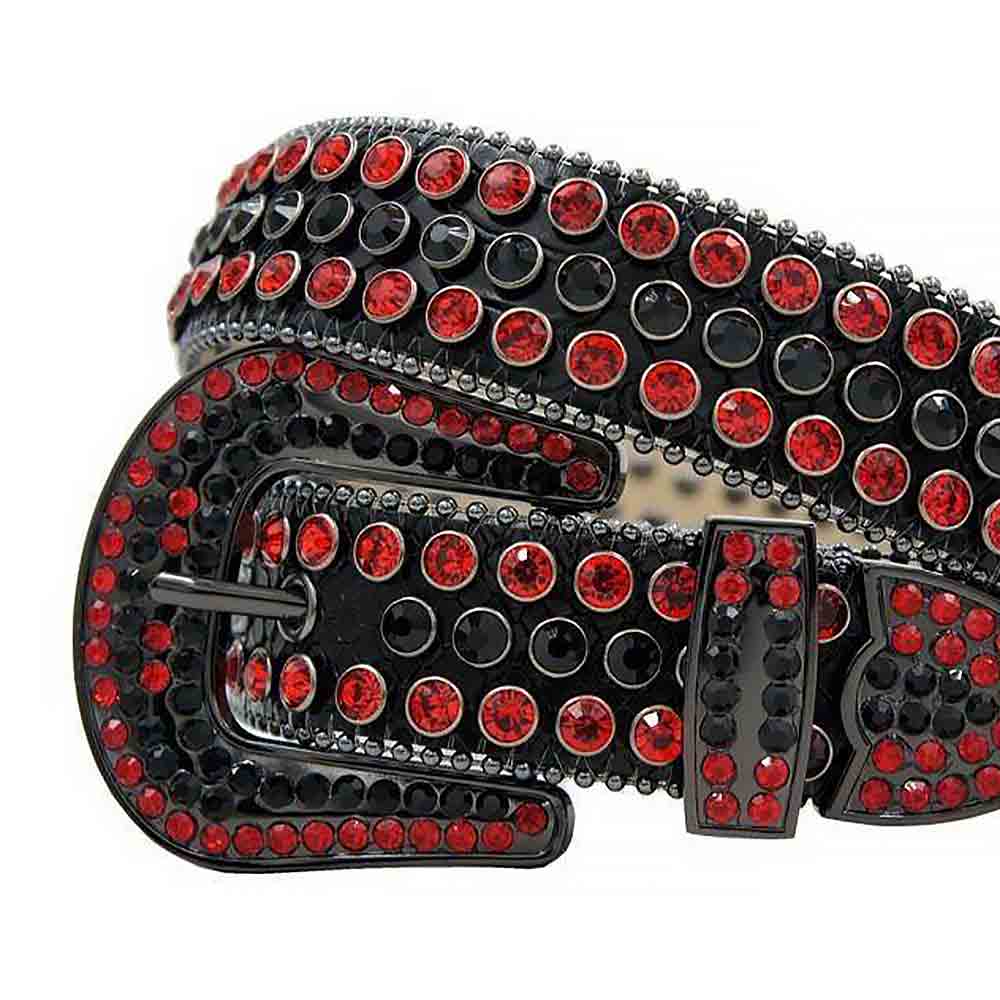 Black Strap With Black & Red Adorned Rhinestone Belt