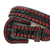 Black Strap With Black & Red Adorned Rhinestone Belt