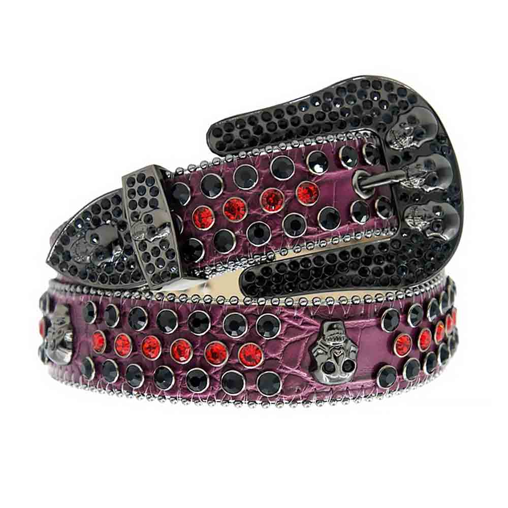 Black Strap With Black & Red Encrusted Rhinestone Belt