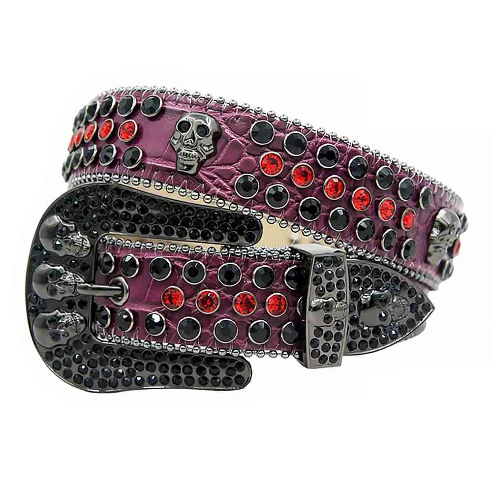 Black Strap With Black & Red Encrusted Rhinestone Belt
