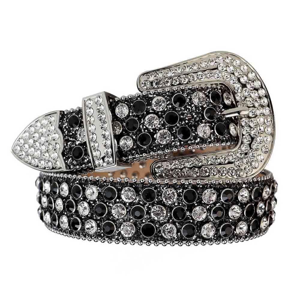 Black Strap With Black & White Embellished Rhinestone Belt