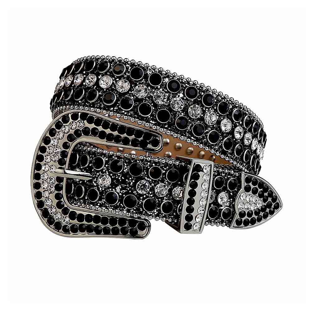 Black Strap With Diamond White & Black Embellished Rhinestone Belt