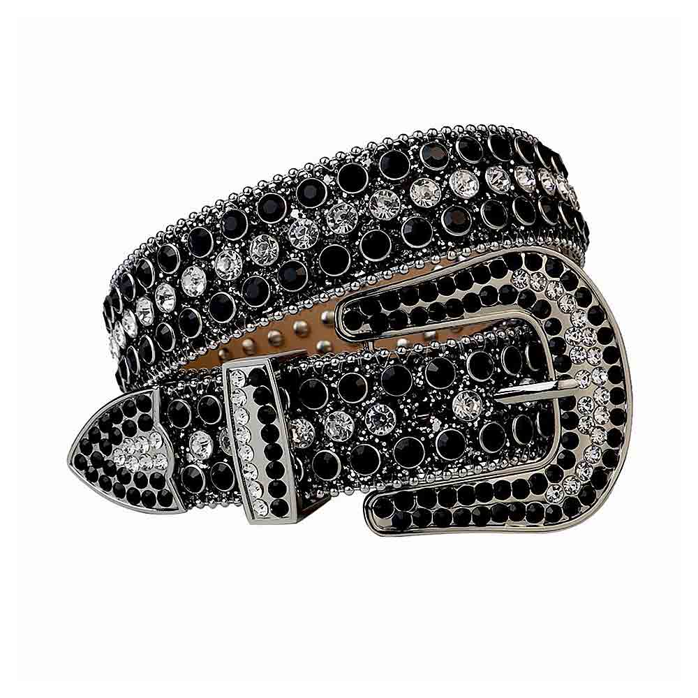 Black Strap With Diamond White & Black Embellished Rhinestone Belt