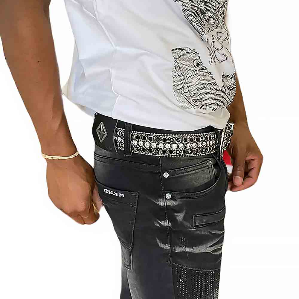 Black Strap With Diamond White & Black Embellished Rhinestone Belt