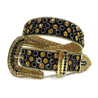Black Strap With Gold & Black Embellished Rhinestone Belt