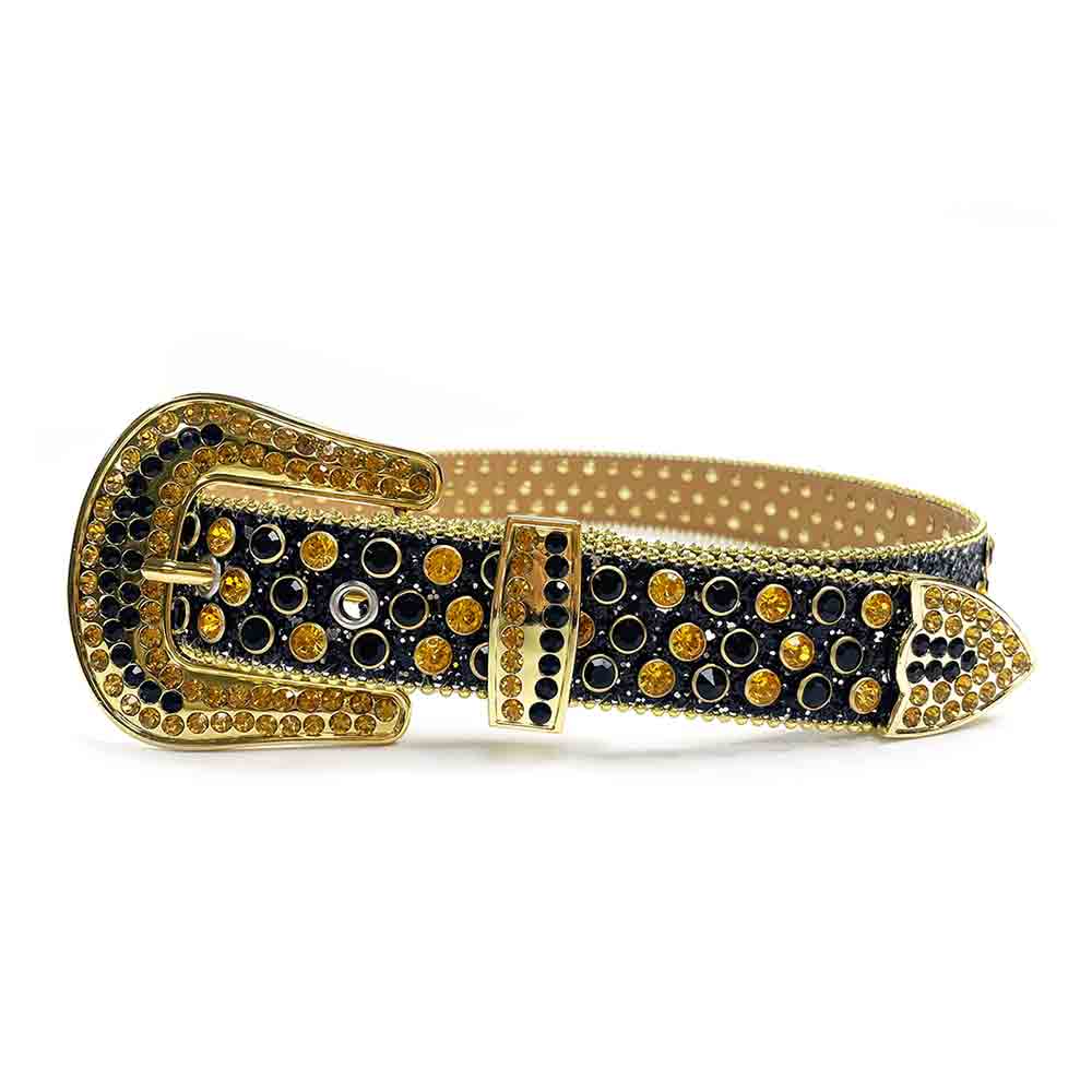 Black Strap With Gold & Black Embellished Rhinestone Belt