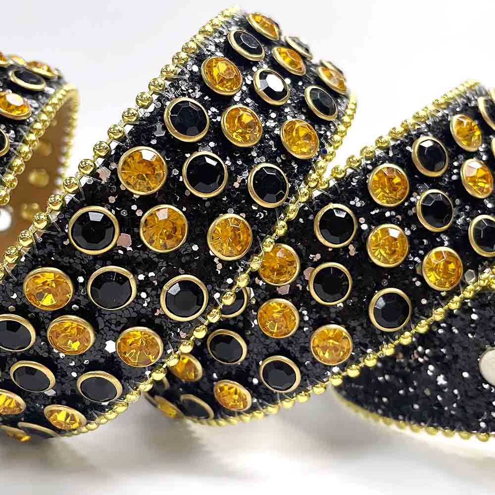 Black Strap With Gold & Black Embellished Rhinestone Belt