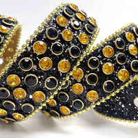 Black Strap With Gold & Black Embellished Rhinestone Belt