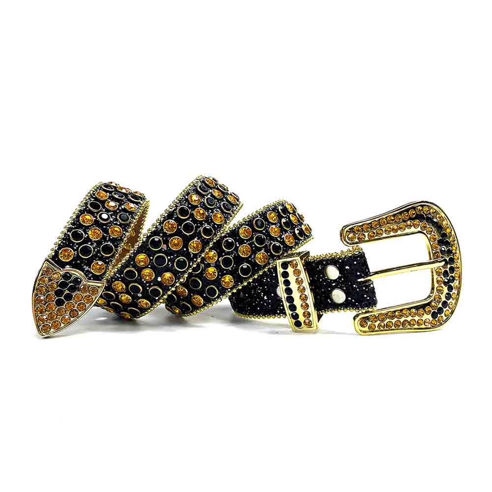 Black Strap With Gold & Black Embellished Rhinestone Belt