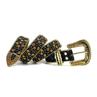 Black Strap With Gold & Black Embellished Rhinestone Belt