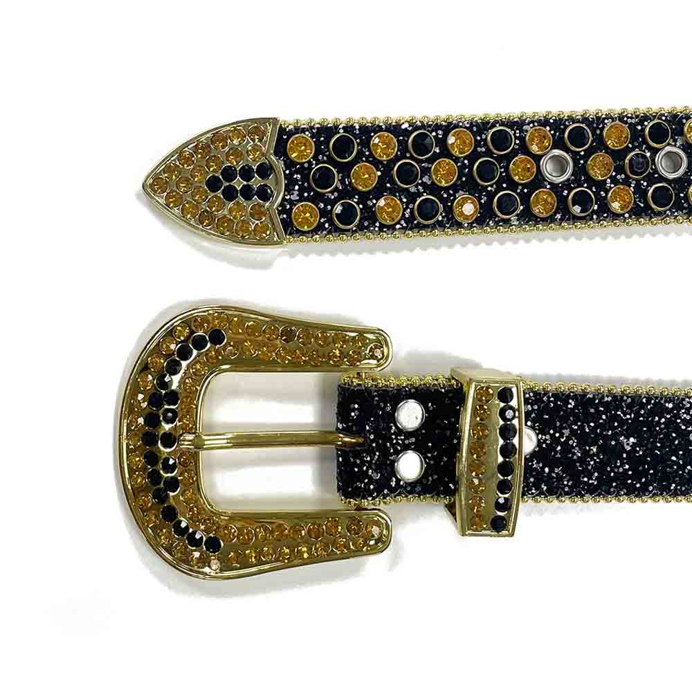 Black Strap With Gold & Black Embellished Rhinestone Belt