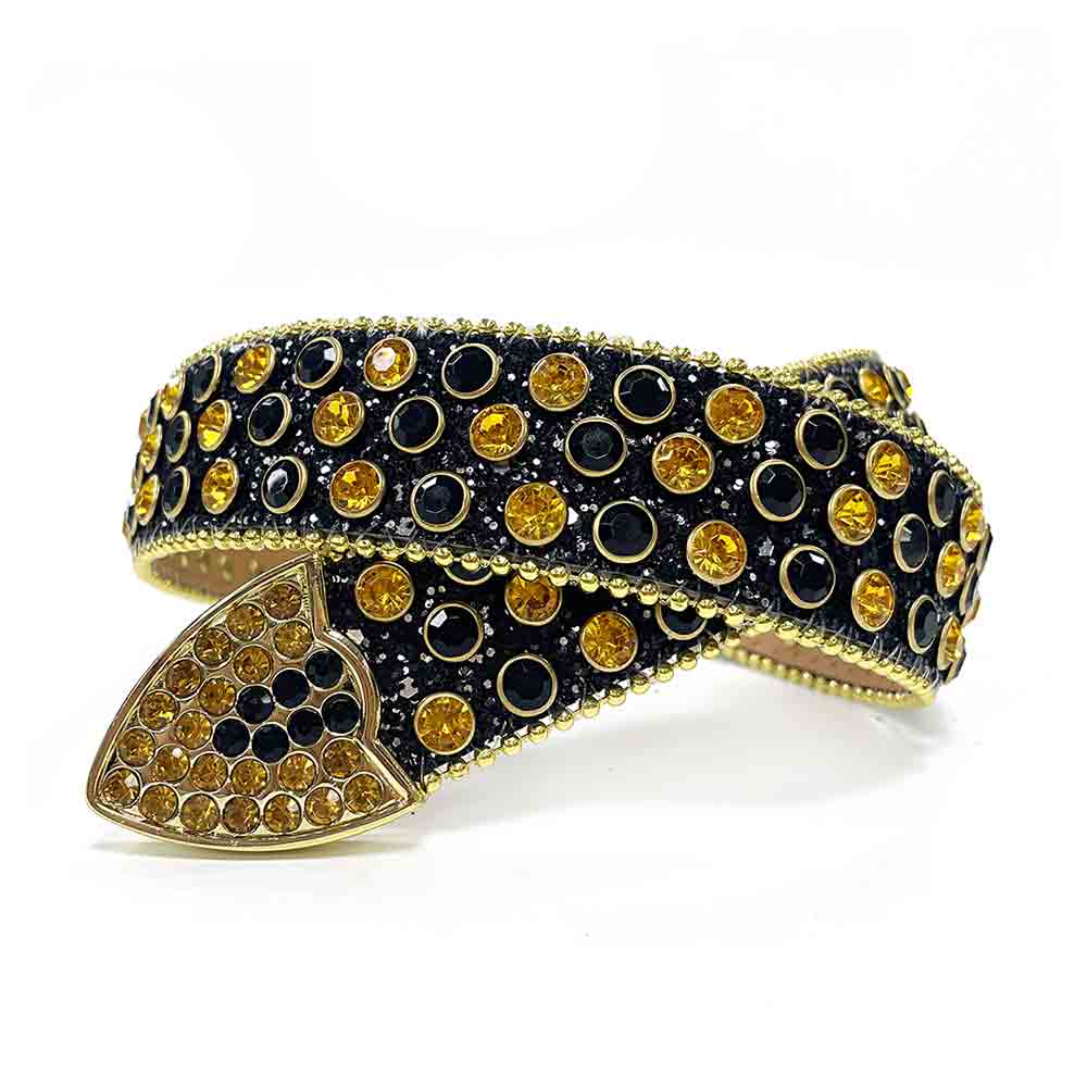 Black Strap With Gold & Black Embellished Rhinestone Belt