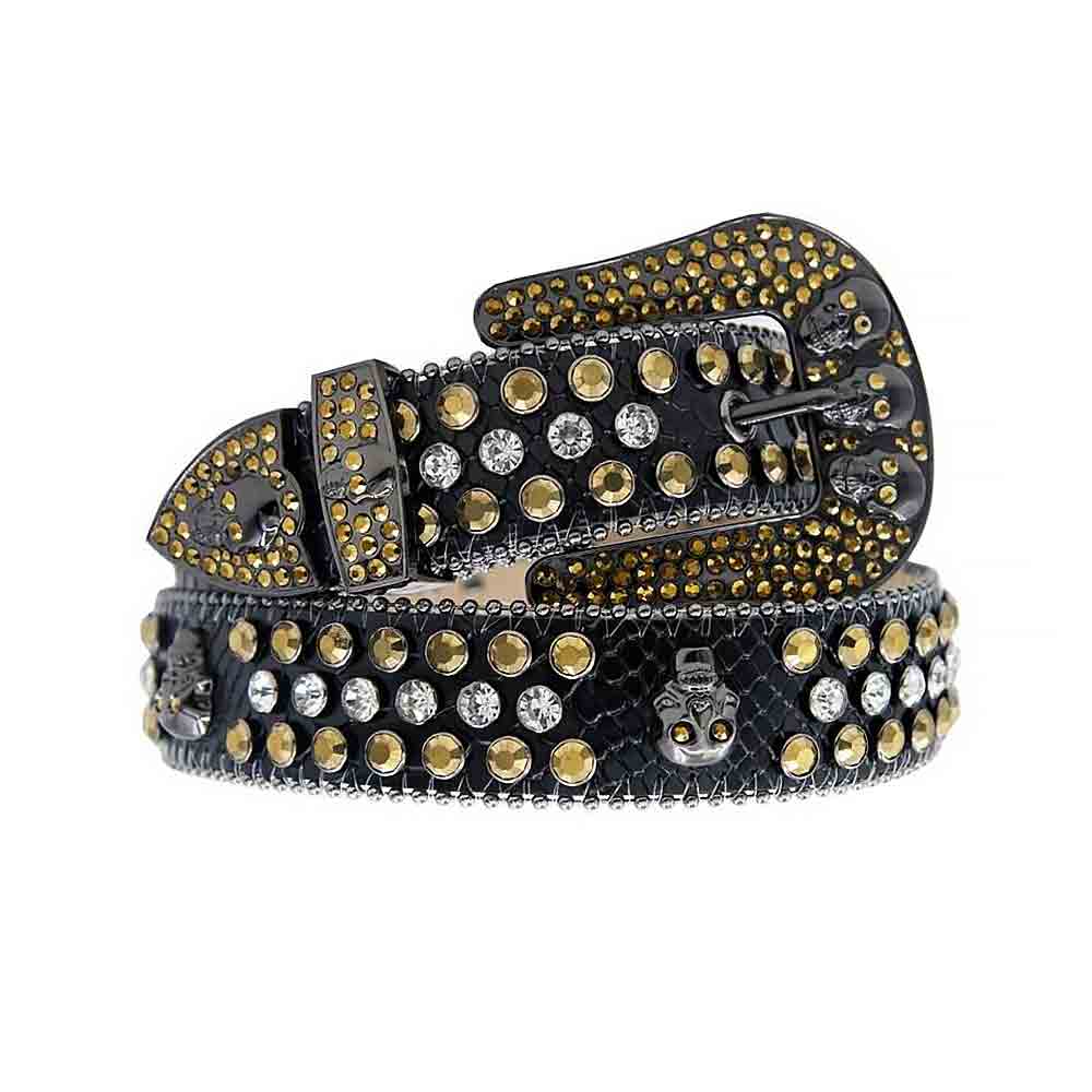 Black Strap With Gold & White Encrusted Rhinestone Belt