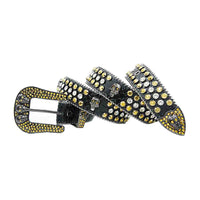 Black Strap With Gold & White Encrusted Rhinestone Belt