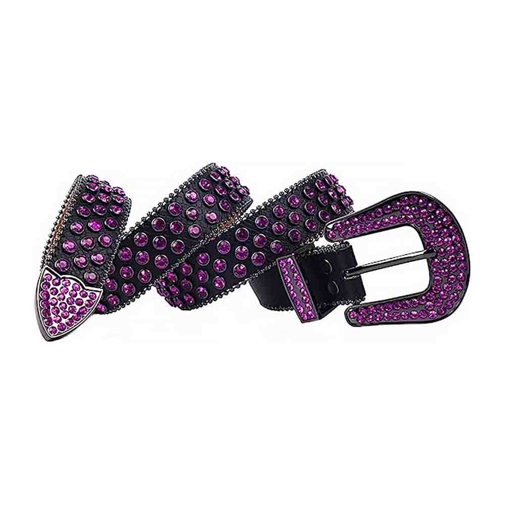 Black Strap With Purple Encrusted Rhinestone Belt