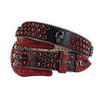 Black Strap With Red Adorned Rhinestone Belt with Black Skulls Red Buckle