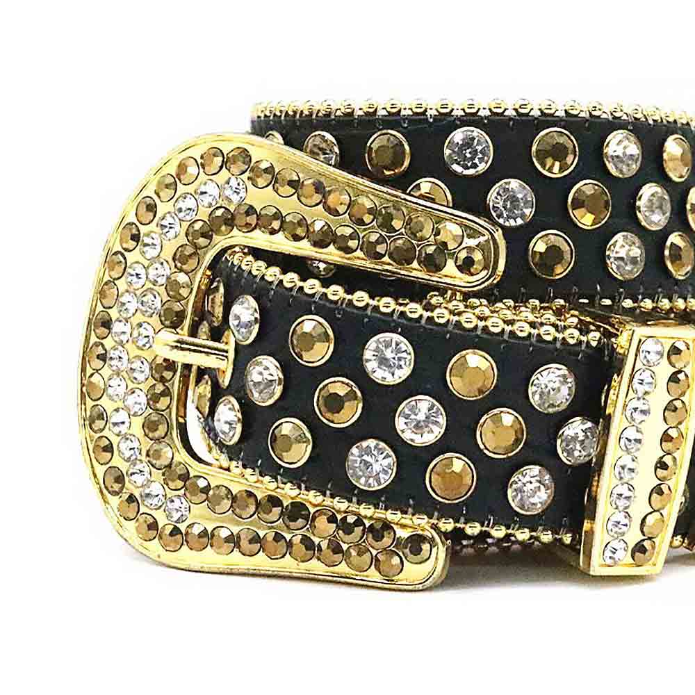 Black Strap With Silver & Gold Rhinestones Glimmering Belt