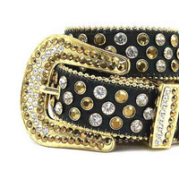 Black Strap With Silver & Gold Rhinestones Glimmering Belt