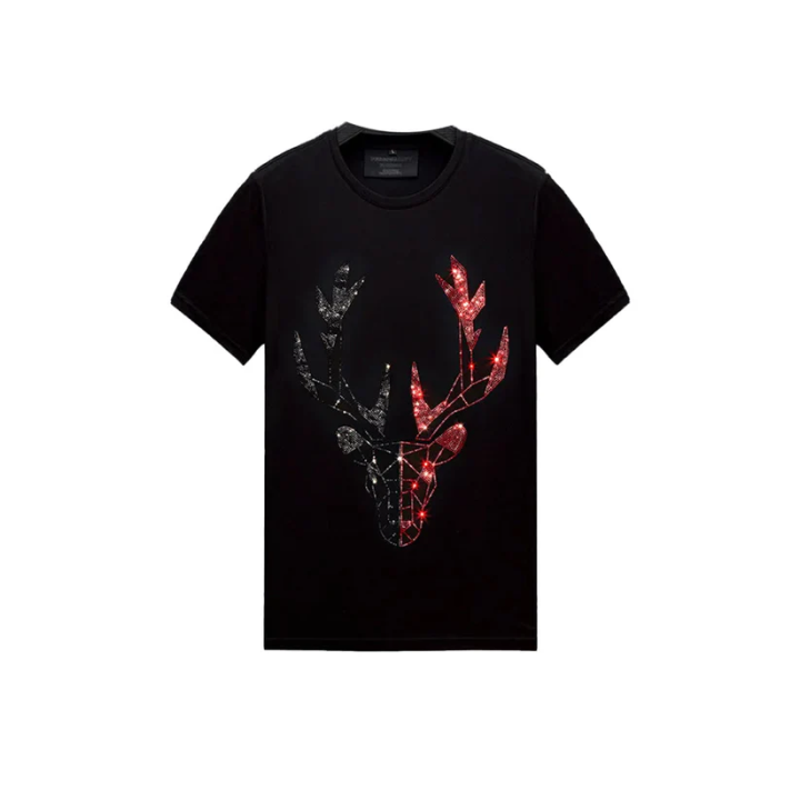 Sparkling Rhinestone Sparkle Deer Print T-shirt