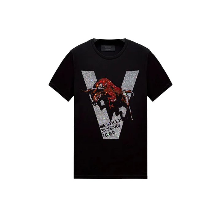 Sparkling Rhinestone Fighter Bull T-shirt