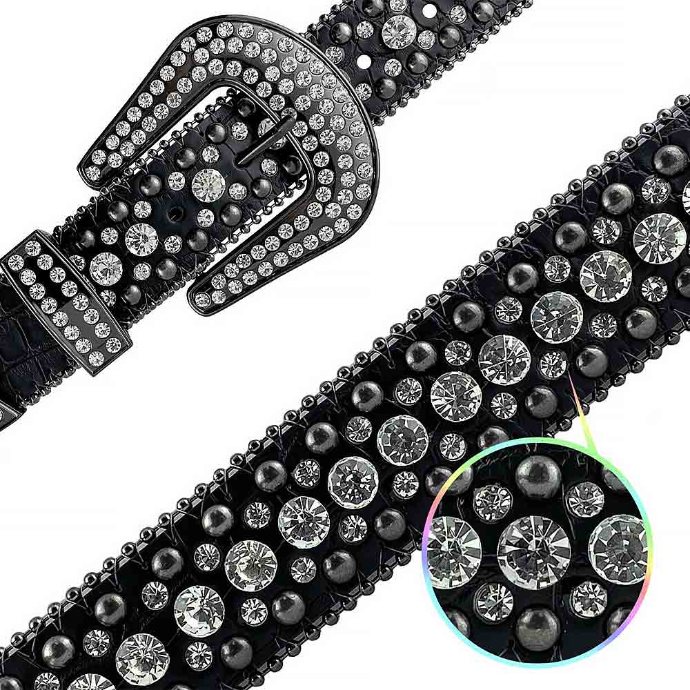 Black With Black Studs And White Gems Encrusted Rhinestones Belts