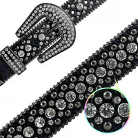 Black With Black Studs And White Gems Encrusted Rhinestones Belts