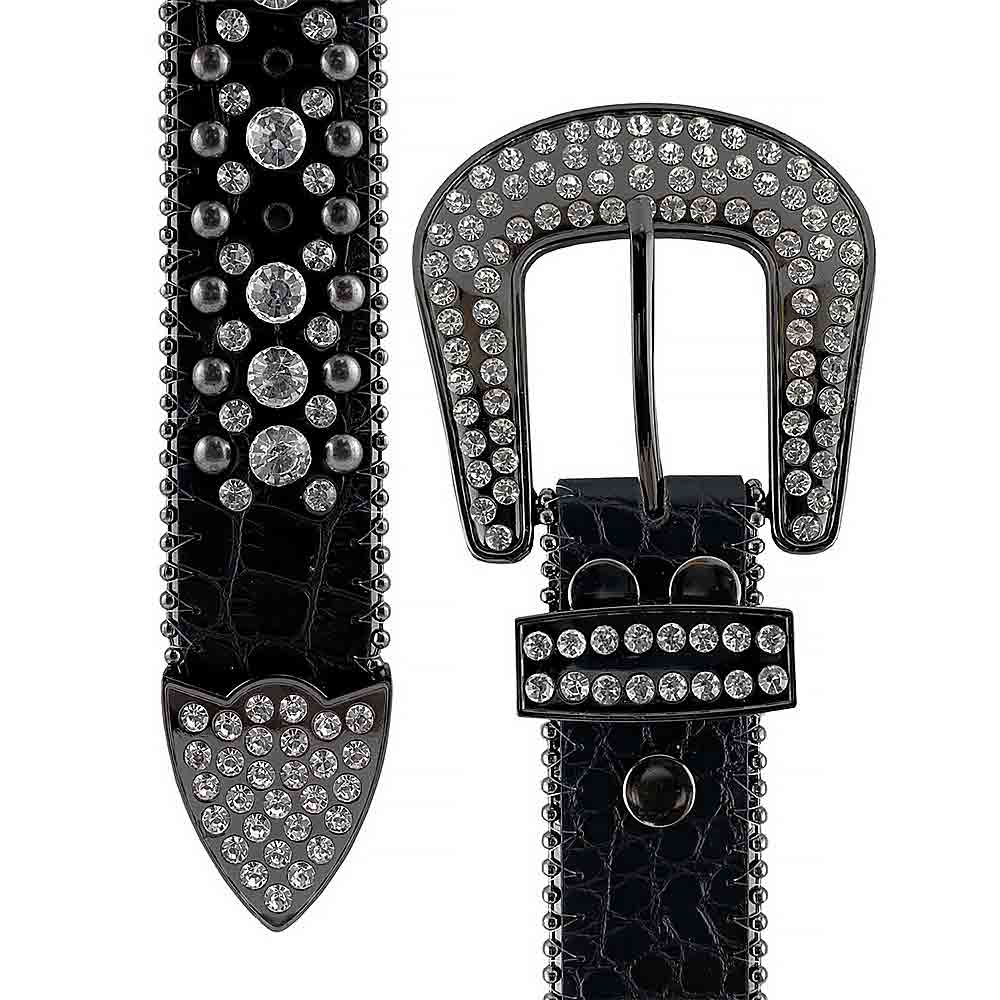 Black With Black Studs And White Gems Encrusted Rhinestones Belts