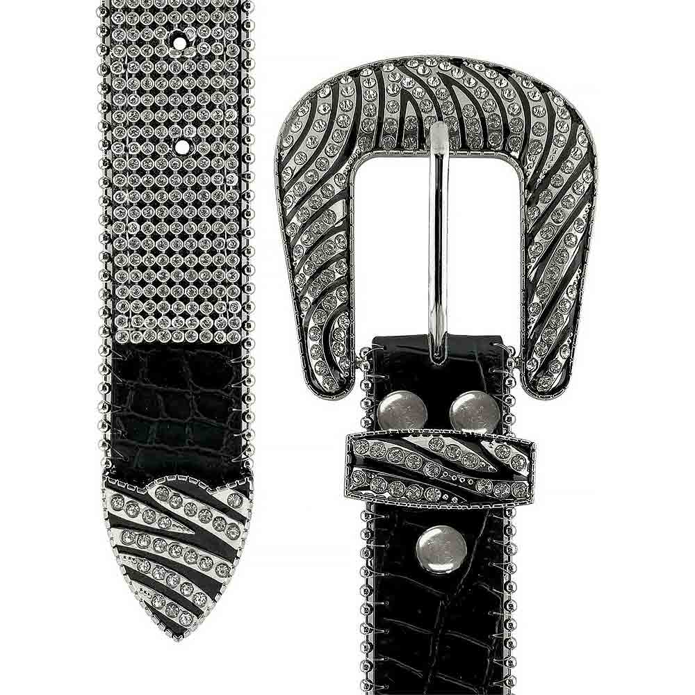 Black With Design White Gems Embellished Rhinestones Belts