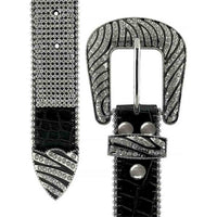 Black With Design White Gems Embellished Rhinestones Belts